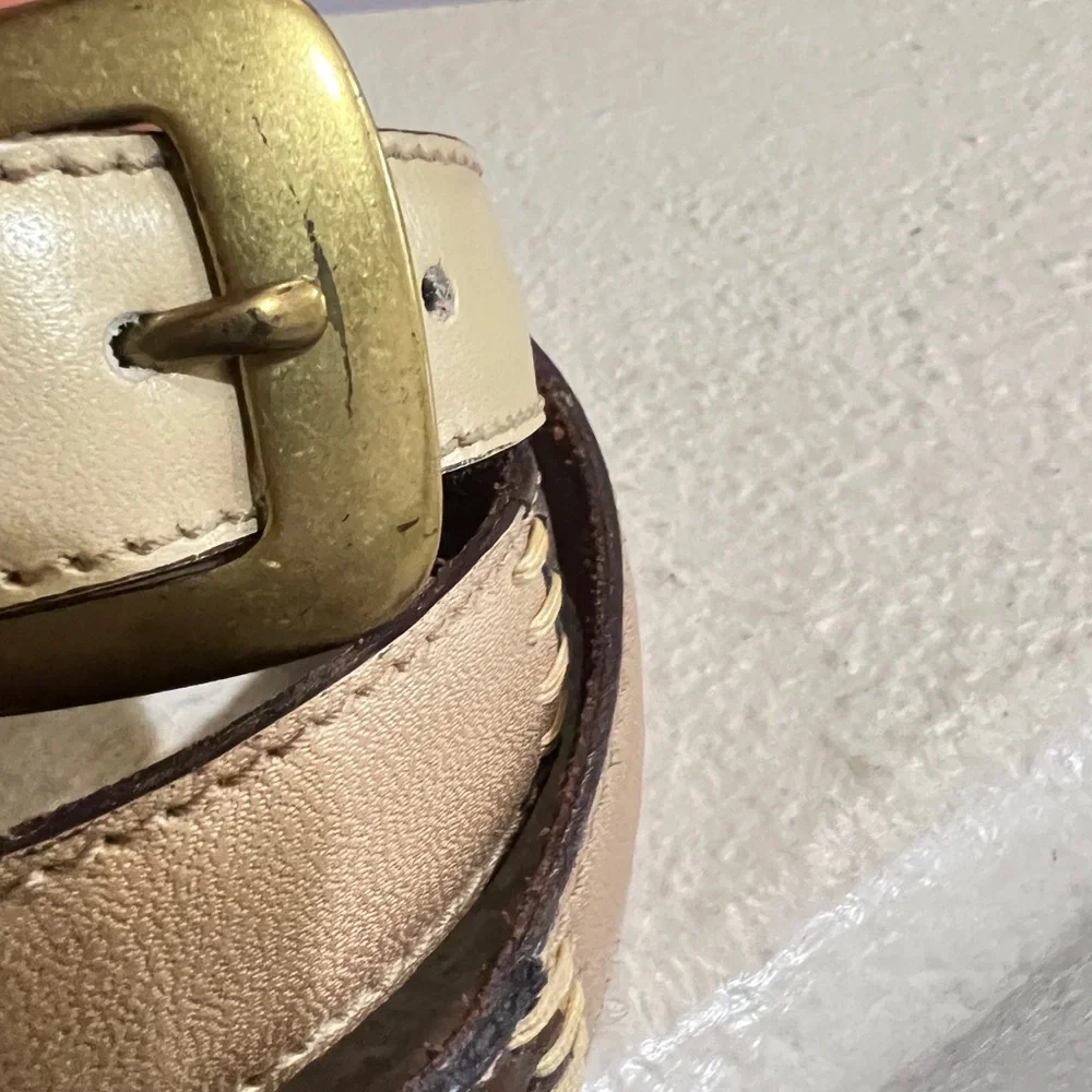 FOSSIL Leather Multi-Color Stitched Sections Belt GoldTone Size Medium‎